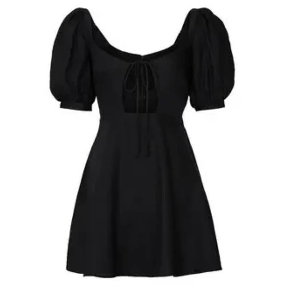 Capulet Dress Bernie Linen Mini Cutout Tie Front Short Puff Sleeve Boho Black XS - Picture 10 of 10